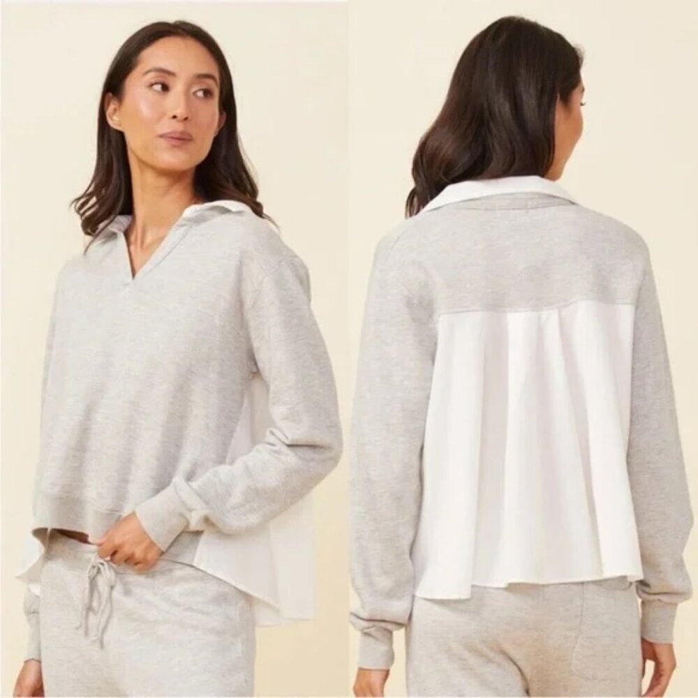 Monrow Two-Tone Gray and White Pullover Hooded Sweatshirt